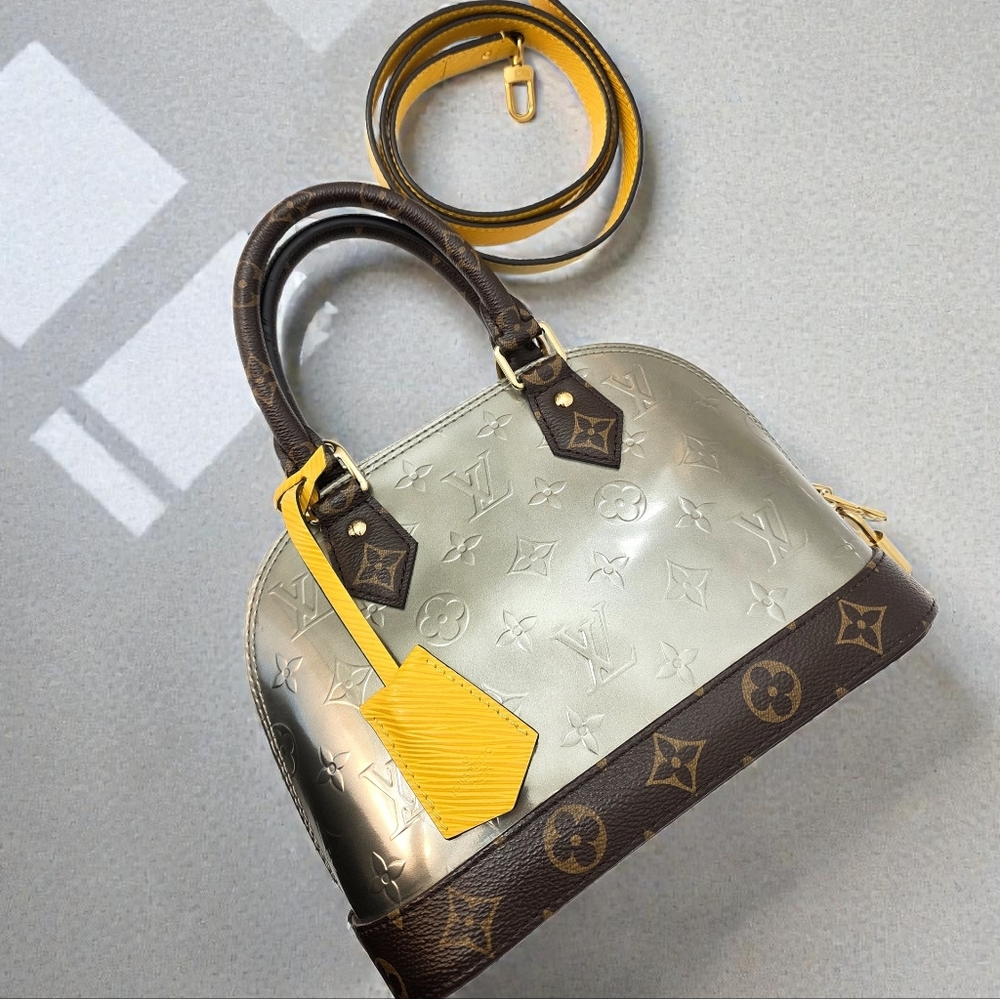 Louis Vuitton Alma BB Monogram Vernis Silver Embossed Yellow Crossbody Bag - Picture 8 of 16